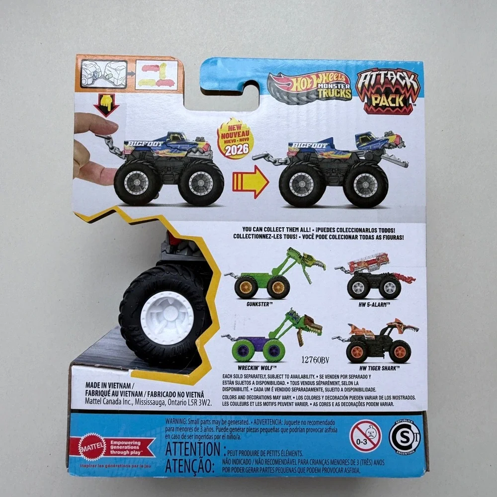 Hot Wheels Monster Trucks Bigfoot Attack Pack 2026 Chomping Action New Mattel